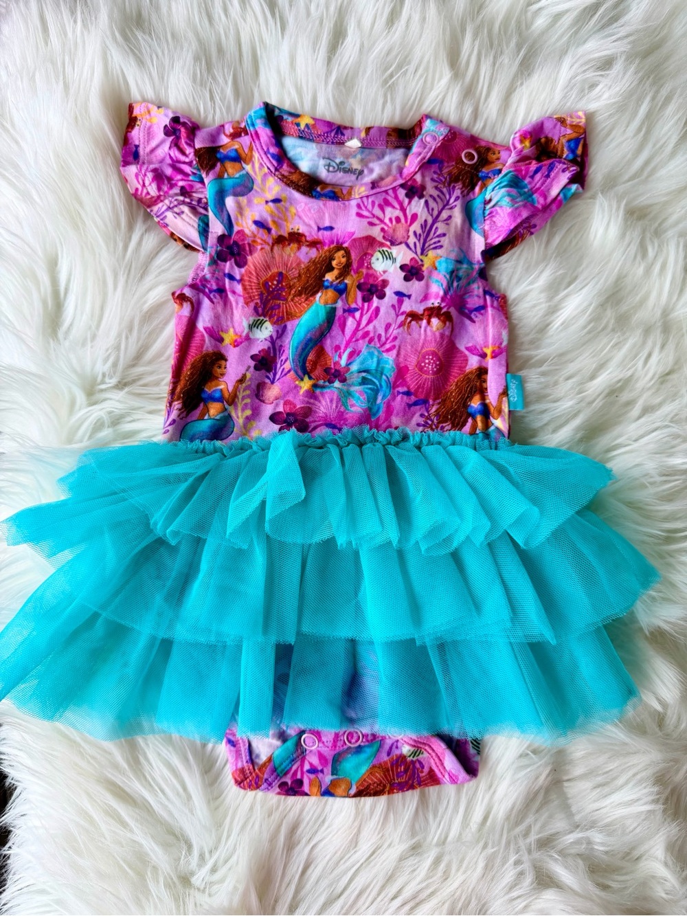 Posh Peanut Disney Little Mermaid Ruffled Cap Sleeve Tulle Tutu Bodysuit